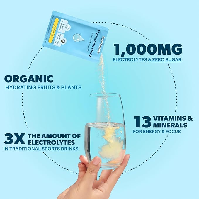 Feel Goods Hydration Hero, Variety Pack, 1,000mg Electrolytes Powder, Sugar Free, Magnesium, Organic Aloe Vera, L Theanine, Vitamin C, Vegan, Non GMO, On The Go Electrolyte Packets, 24 Count