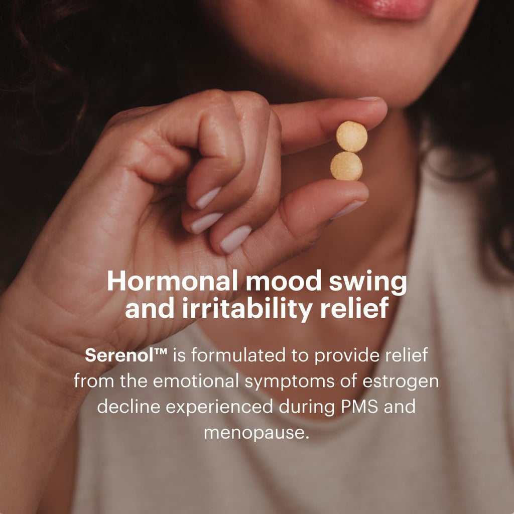 Serenol by Bonafide. Relief from Hormonal Mood Swings, Irritability, & PMS Bloating. — 2-Month Supply (120 Tablets)