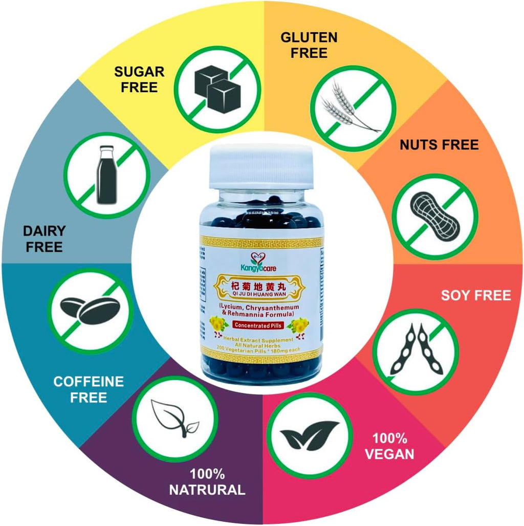 Qi Ju Di Huang Wan 杞菊地黄丸- Lycium, Chrysanthemum & Rehmannia Formula - Clear Heat & Assist Detox - Improve Eyesight - Boost Liver and Kidney Yin Qi - All Natural - 200 Pills
