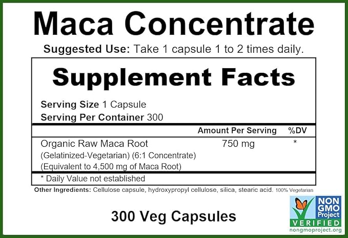 GreenPacks® Organic Maca Root Concentrate (Gelatinized) Supplement - 300 Capsules