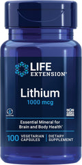 Life Extension Lithium, 1000 mcg – Lithium Orotate – Helps Maintain Cognitive Function & Memory – Low-Dose Formula – Non-GMO, Gluten-Free, Vegetarian – 100 Capsules