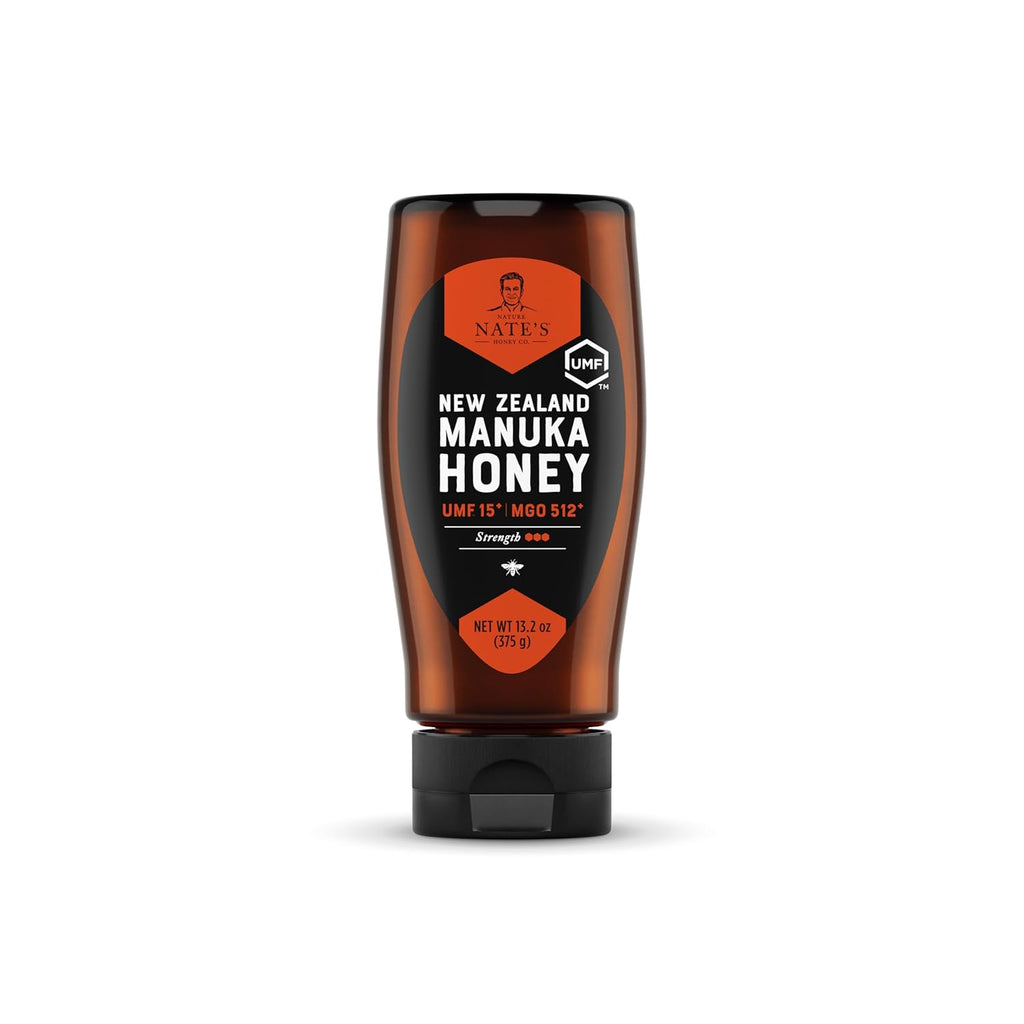 Nate's Raw Manuka Honey New Zealand MGO 512+ | UMF Certified 15+ | 13.2 oz Squeeze Bottle