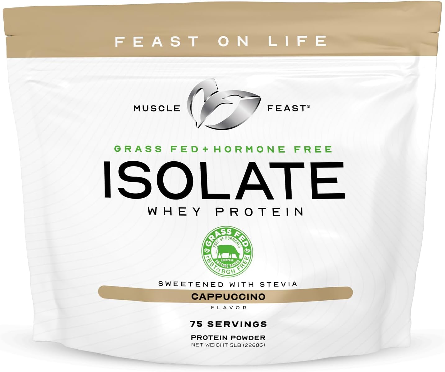 Muscle Feast Grass-Fed Whey Protein Isolate, All Natural Hormone Free Pasture Raised, Whey Isolate Protein Powder for Men and Women, Clean, Gluten-Free, Delicious Isolate Protein - Cappuccino, 5lb