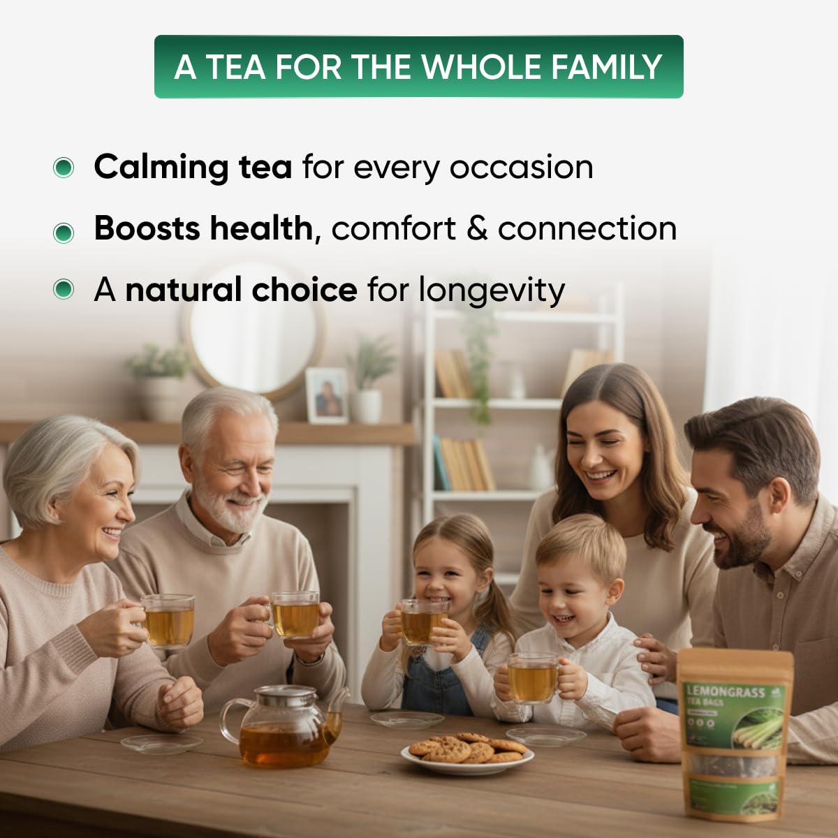 Lemongrass Tea Bags - 100 Bags (Premium Natural Pure Leaf Tea - 100 Count) Gluten-Free and Caffeine-Free Herbal tea for Relaxation, Wallness, Immune Support with Smooth Taste
