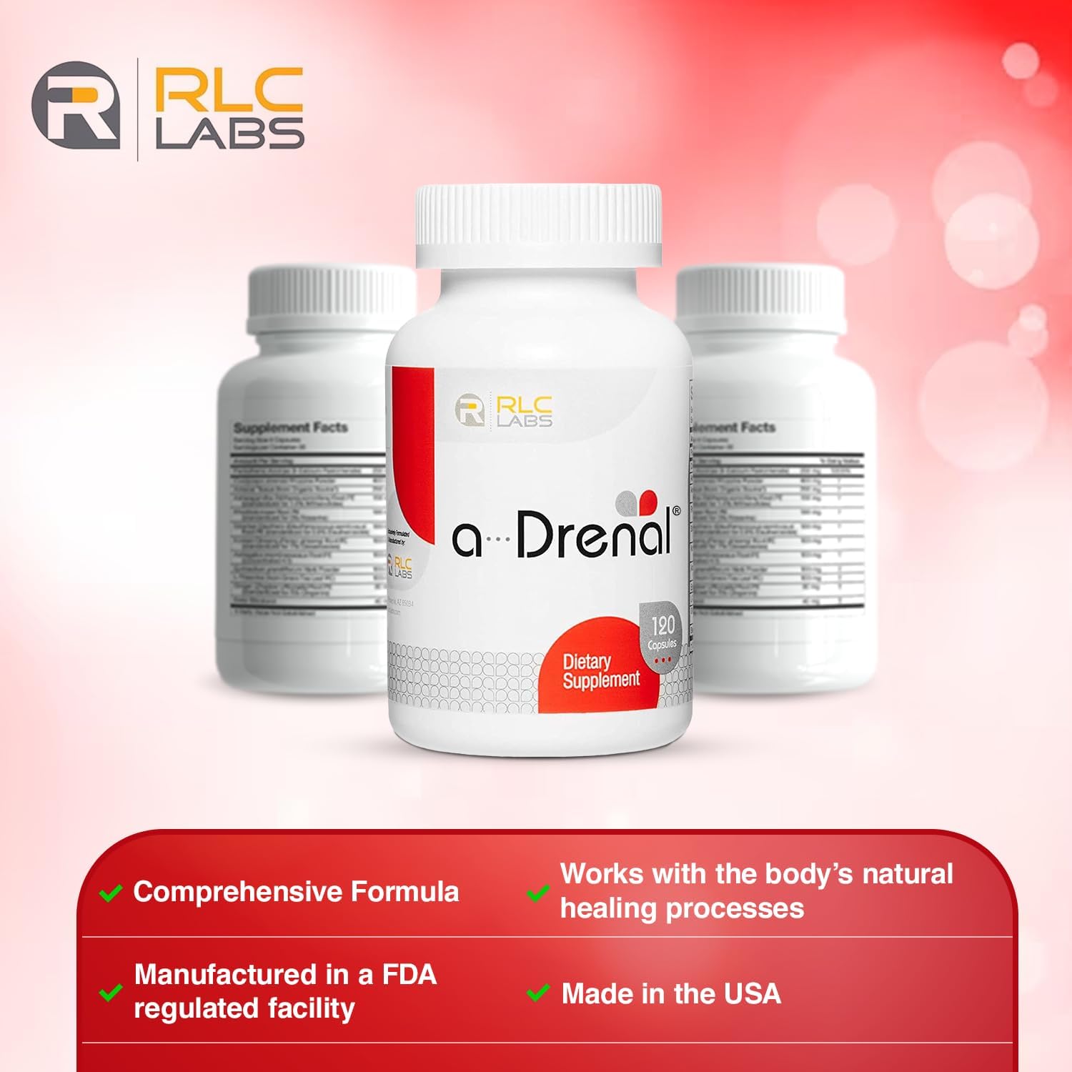 RLC Labs a-Drenal, 120 Capsules - Herbal, Cortisol Supplement with Ashwagandha, Ginger & Rhodiola to Support Balance, Mood, Energy & Vitality - Adrenal Support Formula (1 Month Supply)