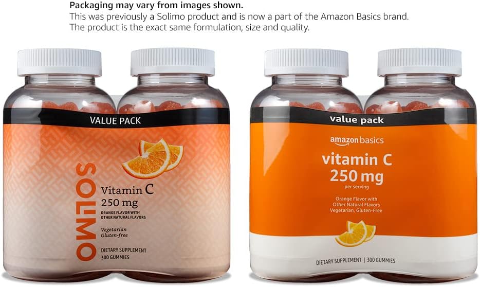 Amazon Basics - Vitamin C, 250 mg Gummies, Orange, 300 Count (2 Packs of 150), 2 per Serving (Previously Solimo)