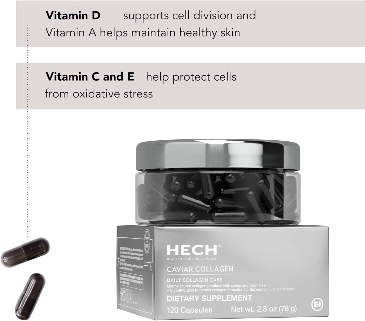 Caviar Collagen Capsules - Beauty Supplement with 2,000 mg Marine Collagen Peptides, Caviar Extract and Vitamin Complex