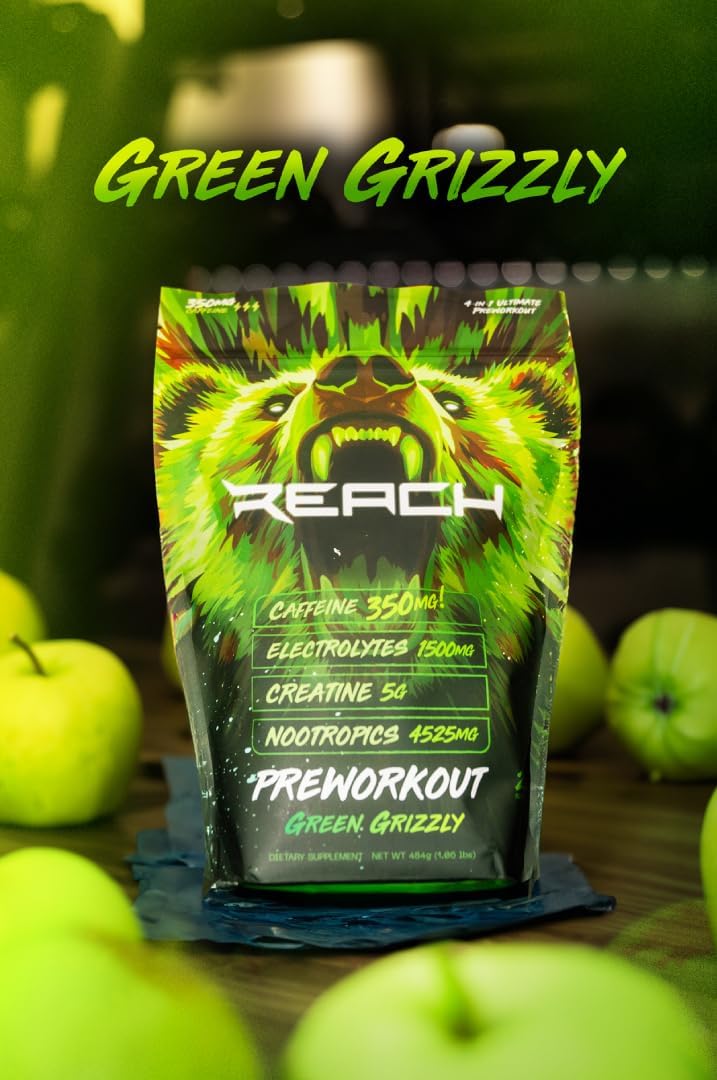 Pre Workout Supplement - Fitness Supplements, Workout Supplements - Energy Supplement for Men and Women - 350 mg Caffeine - Green Grizzly