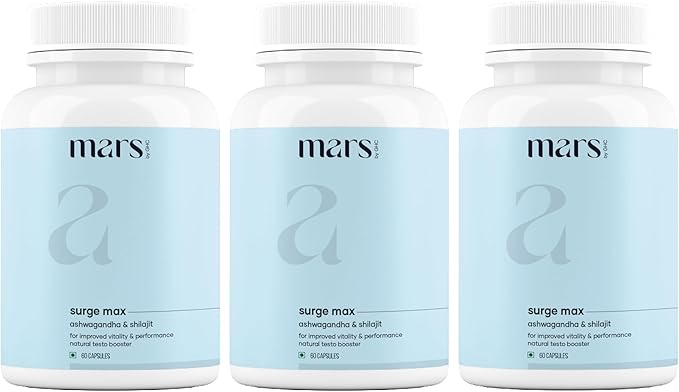 Mars Surgemax Natural Capsules with Shilajit & Safed Musli | Supports Energy, Strength & Immunity | for Active Lifestyle | 180 Capsules | Pack of 3