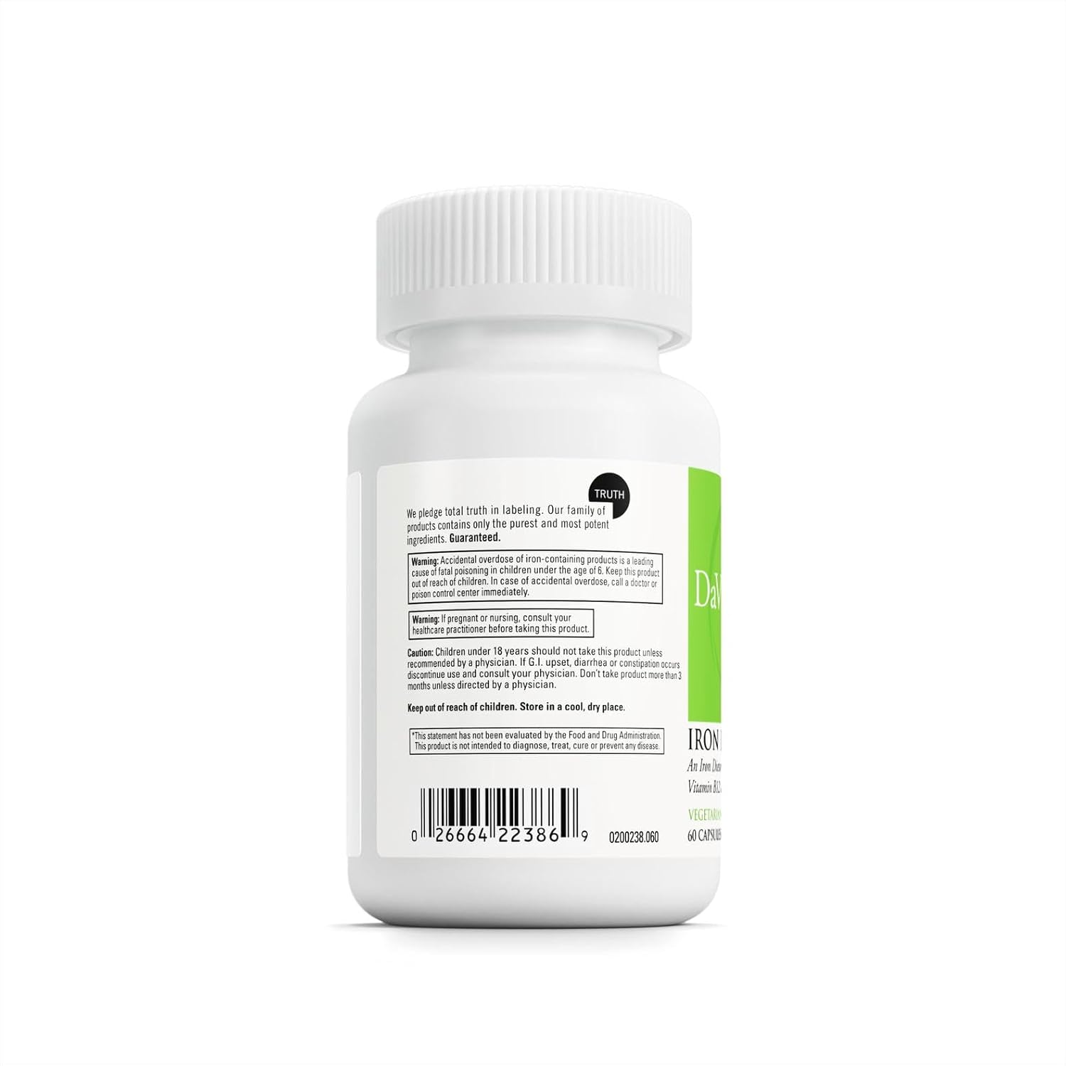DAVINCI Labs Iron Bis-Glycinate - Gentle Iron Supplement for Women & Men - Help Support Hemoglobin Production & Normal Energy Levels with Vitamin C & More - Vegan - 60 Vegetarian Capsules