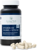 Vitamin D3 10,000 IU with K2 – Immune, Teeth, Bone Health Support, Non-GMO, Gluten & Dairy Free, 60 Day Supply, 60 Capsules
