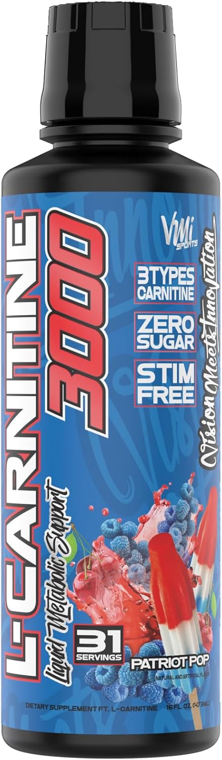 L-Carnitine 3000 Liquid | 3000 mg Carnitine Supplement | Zero Calorie Zero Sugar Keto Friendly for Men and Women – Great Tasting| 31 Servings (Patriot Pop, 16 fl. oz.)