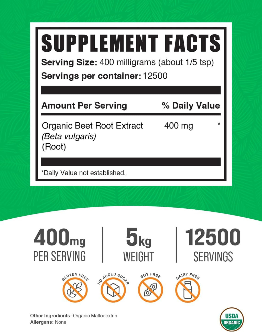 BulkSupplements.com Organic Beet Root Extract Powder - Organic Beet Root Powder, Superfood Supplement - Vegan & Gluten Free, 400mg per Serving, 1kg (2.2 lbs) (Pack of 5)