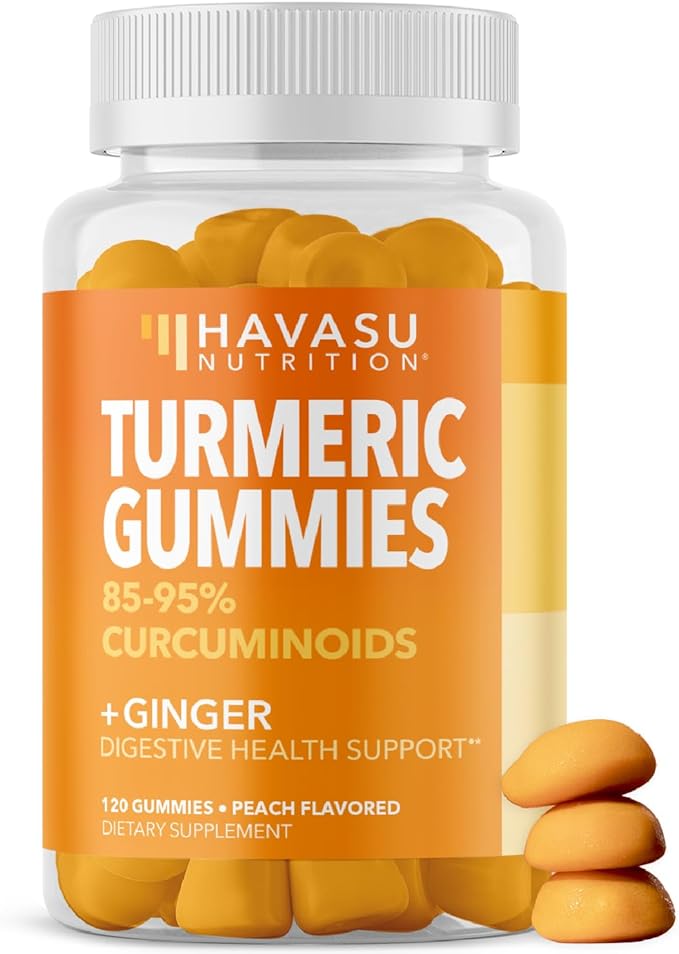 Turmeric Gummies with Ginger Root Extract - Digestive Health and Immune Support Supplement for Overall Wellness - 120 Count - Vegan, Non-GMO Curcumin Vitamin - Peach Flavor, 2 Month Supply