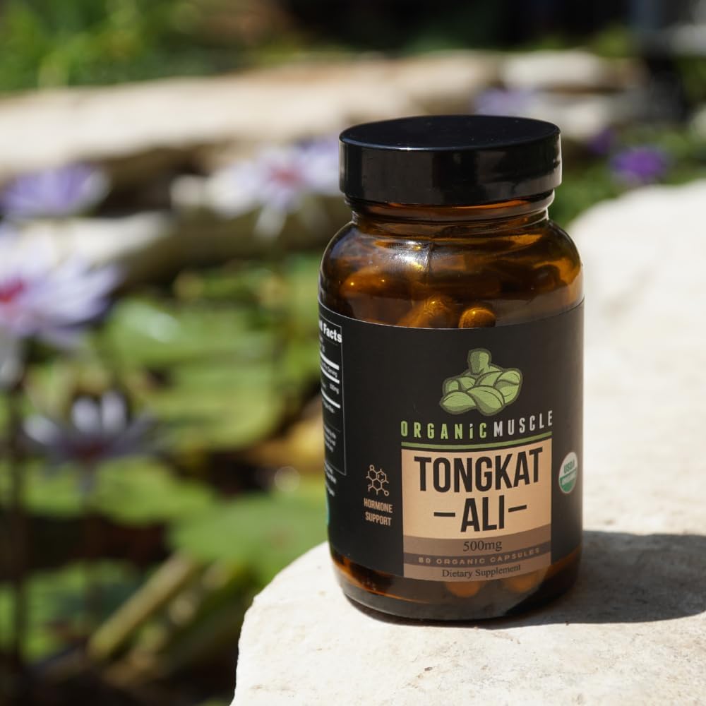 Organic Muscle Tongkat Ali for Men, 500mg - Pure & Potent USDA Eurycoma Longifolia Root Supplement 60 Count – Wild Grown Men's Health Hormone Support for Male Performance, Drive & Energizer