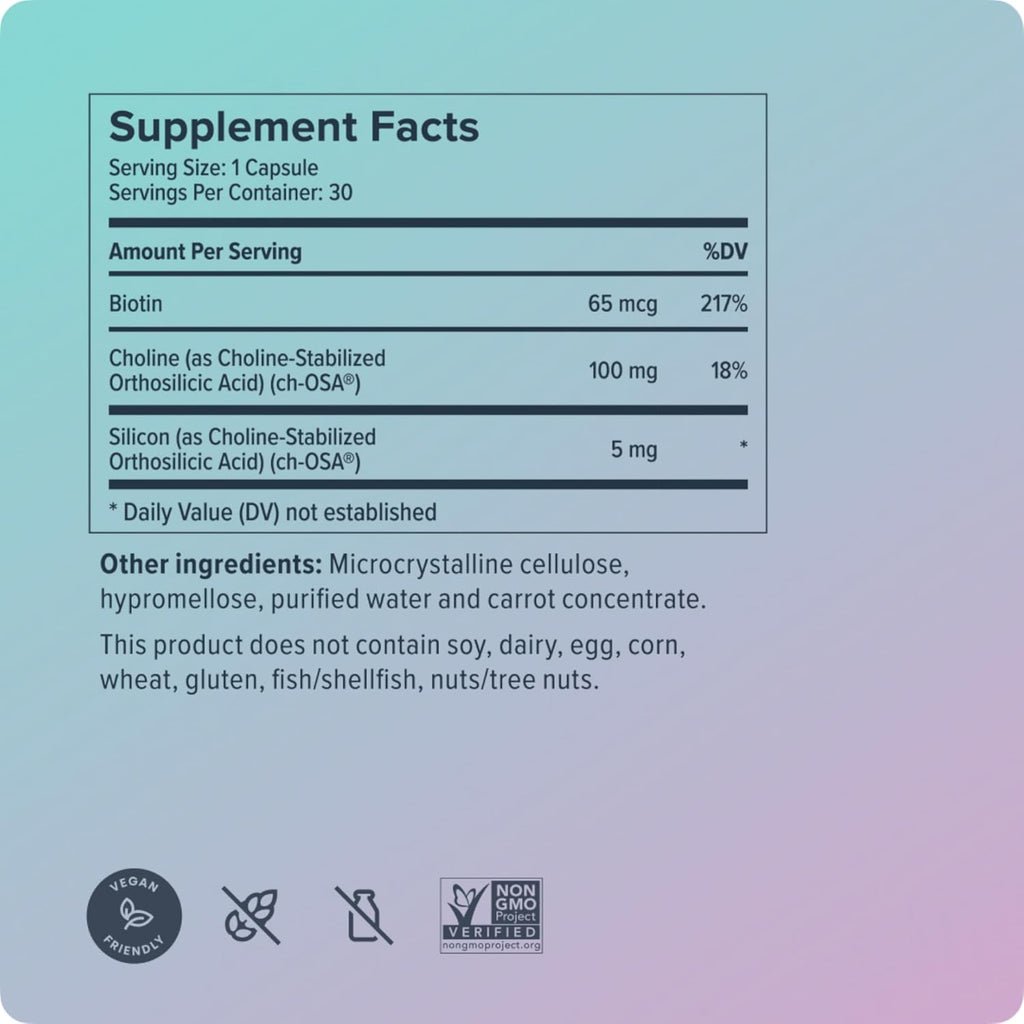 Biosil Advanced Hair + Nail Care - Growth Vitamins for Women - Strengthen & Thicken Strands - 30 Capsules - Patented ch-OSA - 15-Day Supply