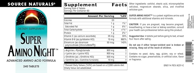 Source Naturals Super Amino Night - Advanced Amino Acid Formula* - 240 Tablets