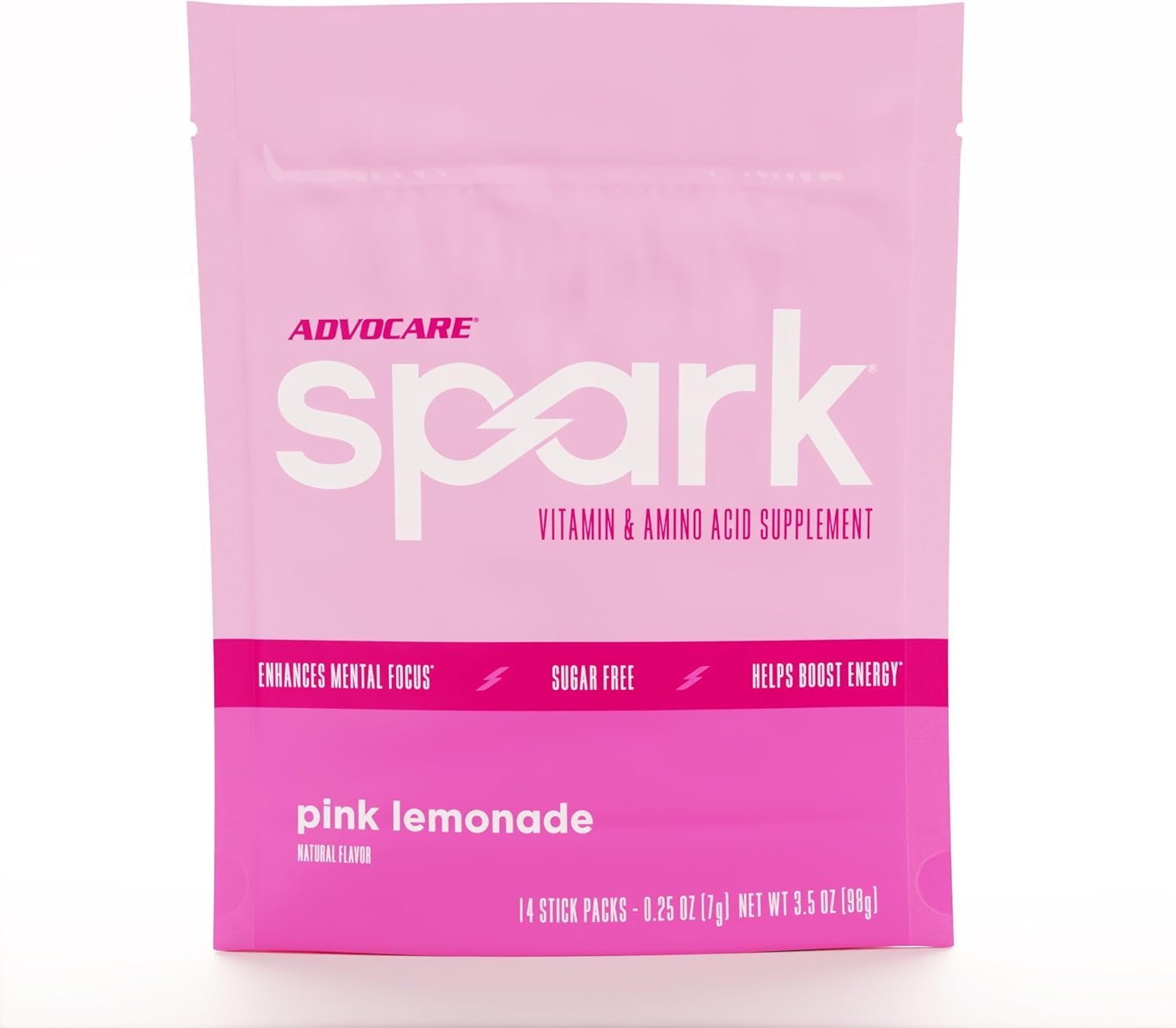 AdvoCare Spark Vitamin & Amino Acid Supplement - Focus & Energy Drink Powder Mix with Vitamin A, B-6, C & E - Also Includes L-Carnitine & L-Tyrosine - Pink Lemonade, 14 Stick Packs