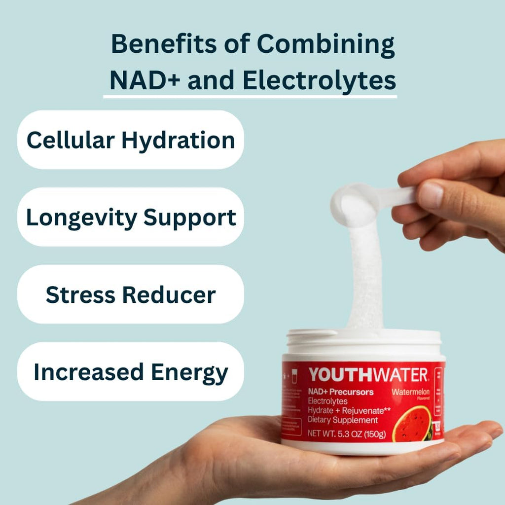 NAD+ Electrolyte Powder – Cellular Hydration & Longevity Support – Watermelon Flavor – 5 Calories, No Added Sugar, Non-GMO, Essential Vitamins & Minerals – 30 Servings