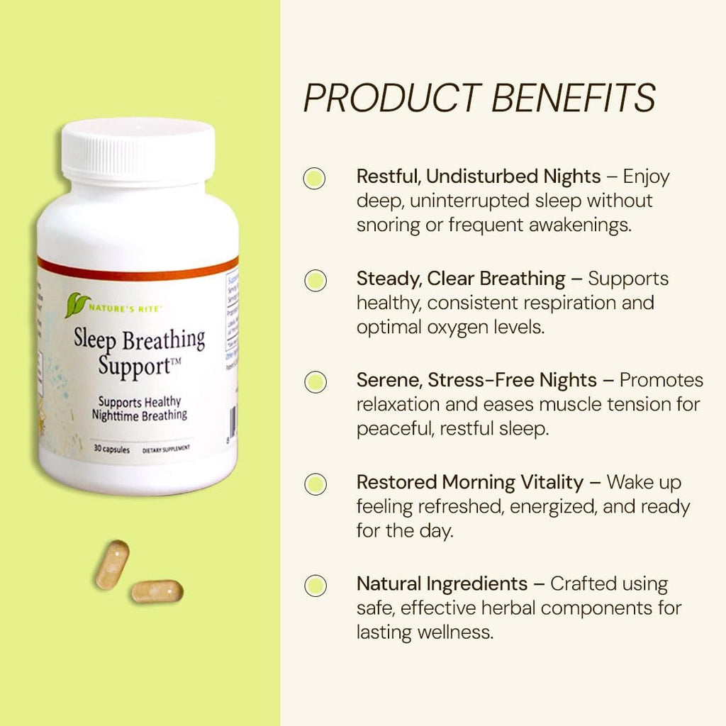 Nature's Rite Sleep Breathing Support - Natural Assistance for Better Sleep, Improve Breathing Pattern, 30 Capsules, All-Natural Herbal Ingredients, Made in USA