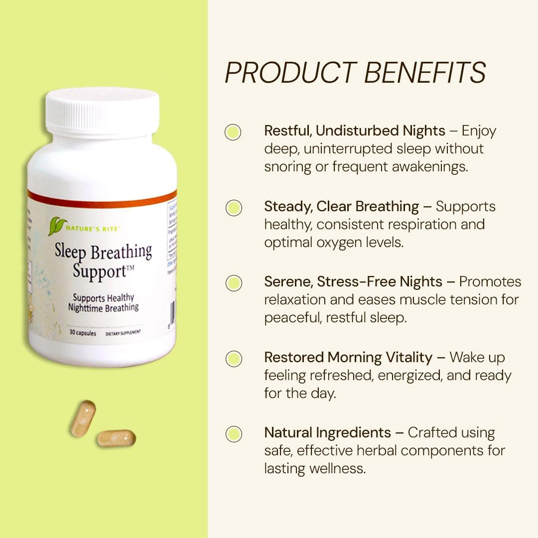 Nature's Rite Sleep Breathing Support - Natural Assistance for Better Sleep, Improve Breathing Pattern, 30 Capsules, All-Natural Herbal Ingredients, Made in USA