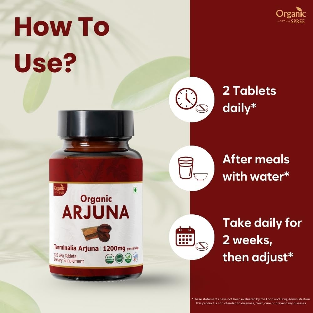 Arjuna 120 Tablets – USDA Organic Terminalia Arjuna Supplement – Supports Heart & Cardiovascular Health*