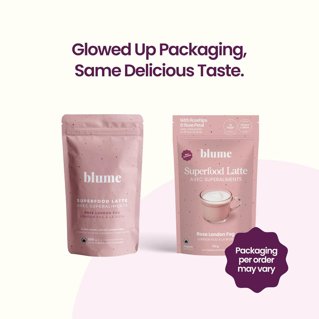 Blume Organic Rose London Fog Earl Grey Tea | Decaf Black Tea, Rose Petal Powder, Vanilla, Tart Cherry, and Bergamot | Plant Based Superfood Latte | Vegan Gluten Free Drink | 25 Servings