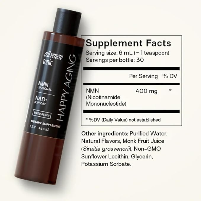Happy Aging Liquid Liposomal NMN for Women 444 mg | Cell Renew Support for Energy, Focus & Daily Vitality | Mixed Berry Flavor | 6 oz (30 Servings) | NAD+ Booster