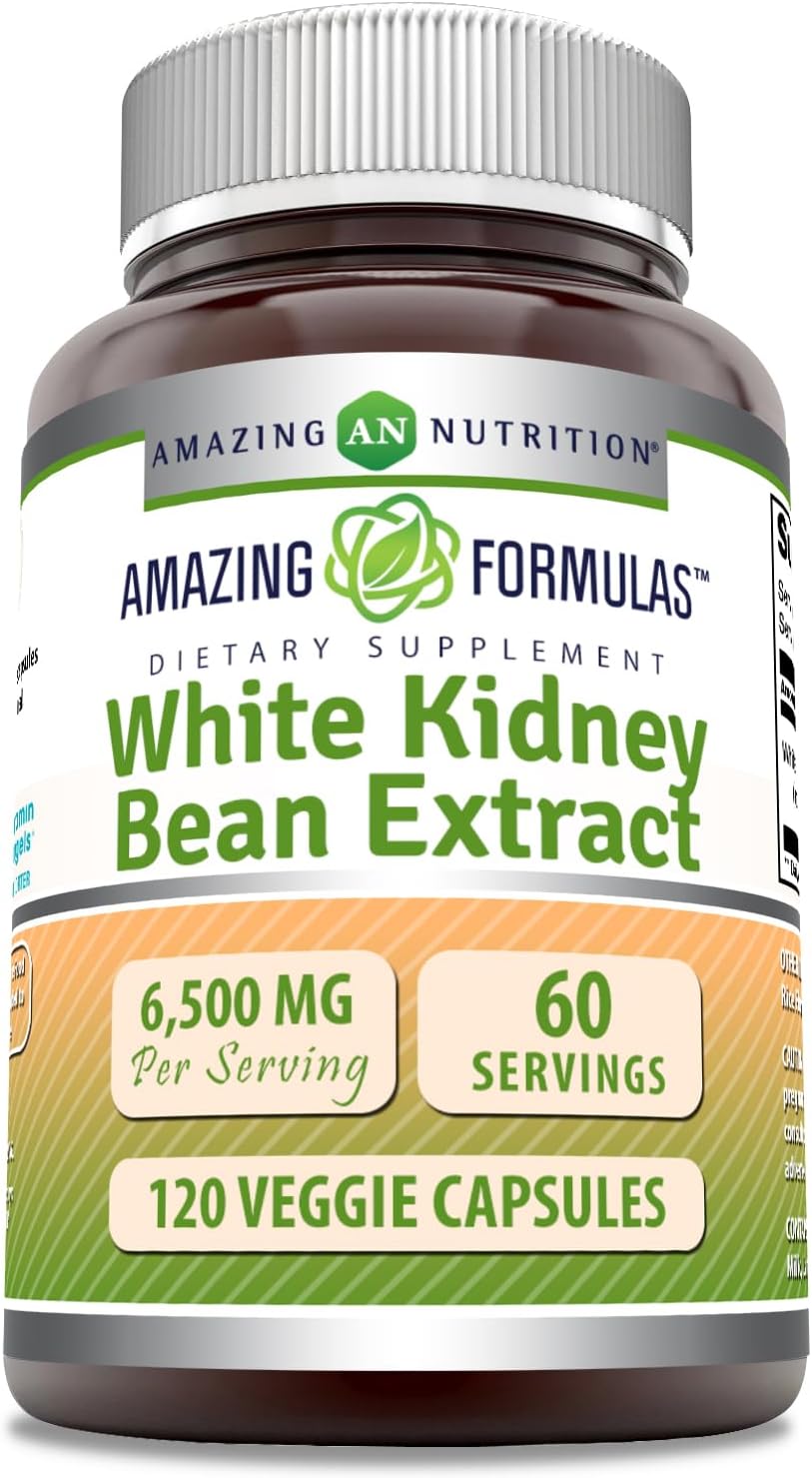 Amazing Formulas White Kidney Bean Extract 6500 Mg | Vegetarian Capsules | Non-GMO | Gluten-Free | Made in USA (1 Pack | 120 Count)