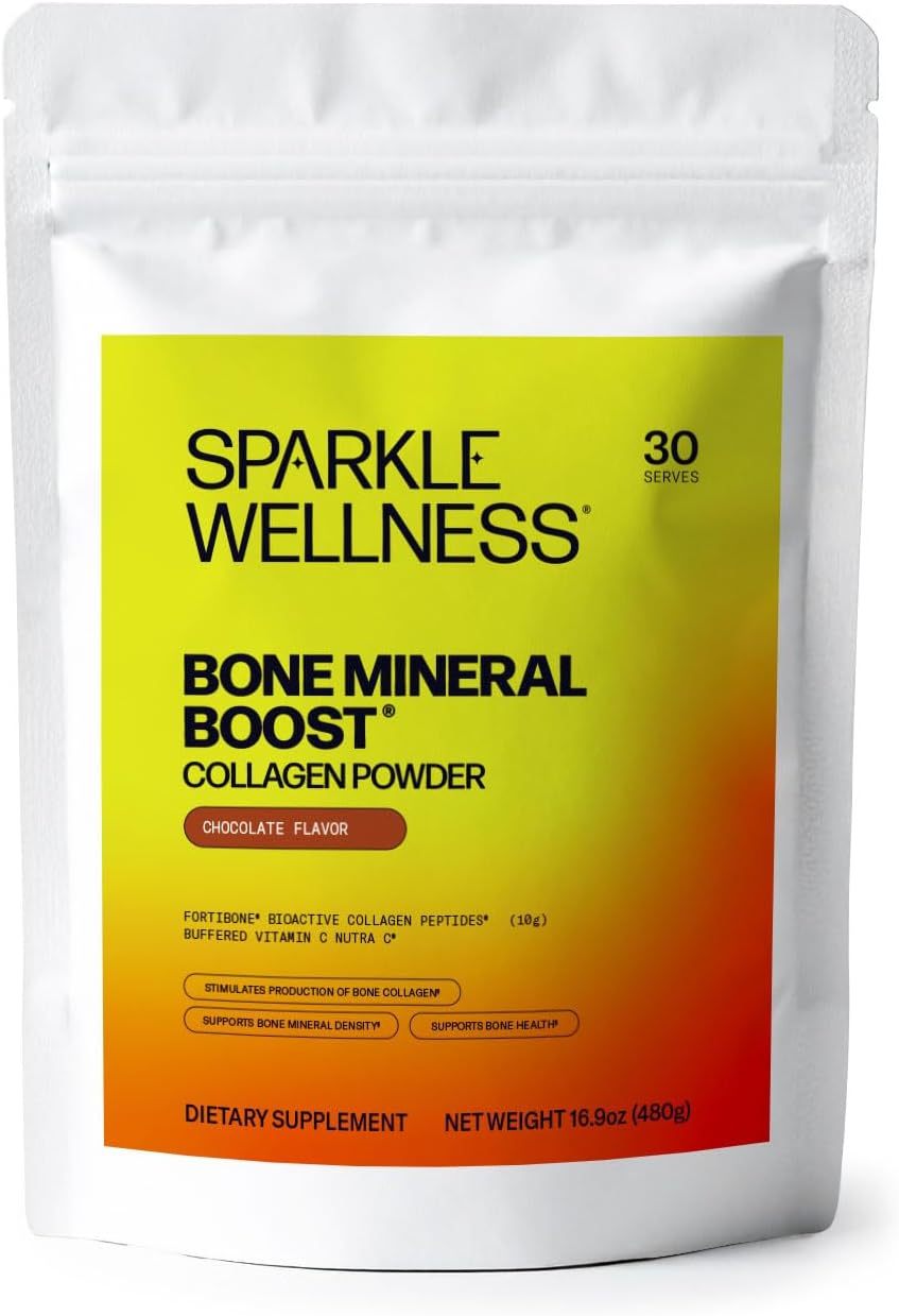 Sparkle Wellness Bone Mineral Boost (Chocolate) [30 Serves] | Collagen Powder Supplement | FORTIBONE Bioactive Collagen Peptides and Buffered Vitamin C Nutra C | Bone Supplements
