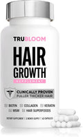 Tru Bloom Hair Growth Vitamins - 2 Month Supply. Clinically Proven to Grow Fuller, Thicker Hair. Drug-Free with Biotin, Collagen, Keratin, MSM, Zinc, D3 + Hair Superfoods