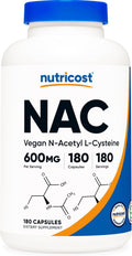 Nutricost N-Acetyl L-Cysteine (NAC) 600mg, 180 Capsules - Non-GMO, Gluten Free