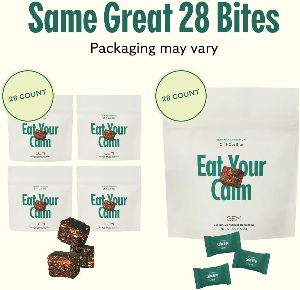 GEM Chill-Out Calm Bite | Supports Calm Mind & Clarity | Magnesium L-Threonate, Golden Chlorella, Lemon Balm | Holistic Non-Habit Forming | Gluten Free, Soy Free, Banana Cinnamon (28 Count)