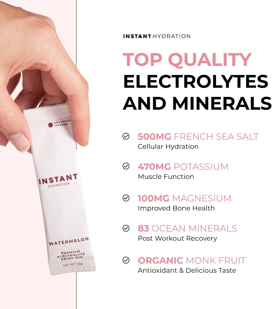Instant Hydration Electrolytes Powder Packets - Electrolyte Drink Mix - Zero Sugar - Keto, Vegan, Gluten-Free, Non-GMO - Boost Recovery, Brain Health, Muscle & Tissue Support- 30 Sticks