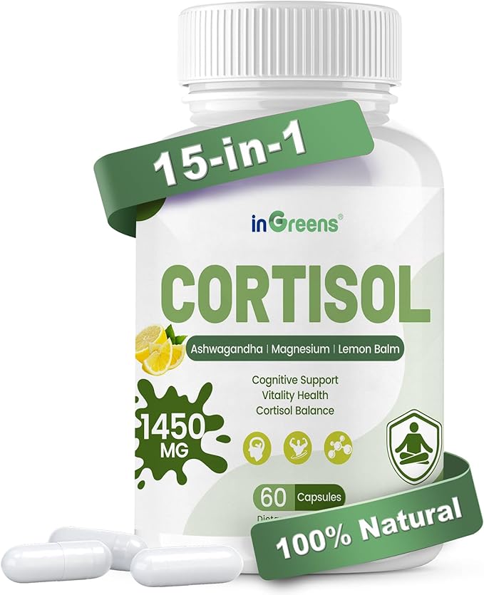 Cortisol Supplement, 15-in-1 Cortisol Manager with Ashwagandha, L-Theanine & Magnesium, Supports Cortisol Health, Relaxation & Restful Sleep, 60 Capsules