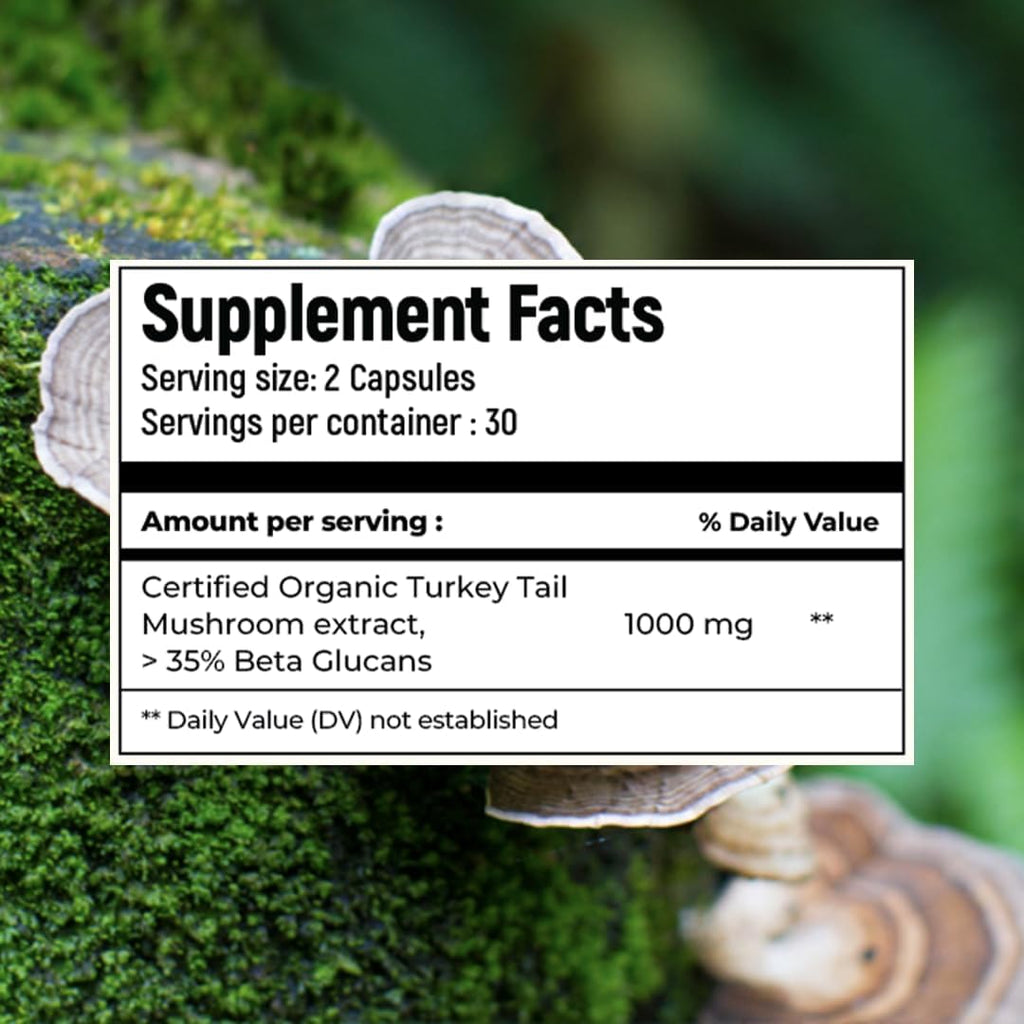 ROOTED Active's Turkey Tail Mushroom Extract Capsules (60 Veg Caps, 500 mg) | Heart Health, Stress Relief, Liver. USDA Organic, 35% Beta Glucans, Certified Organic