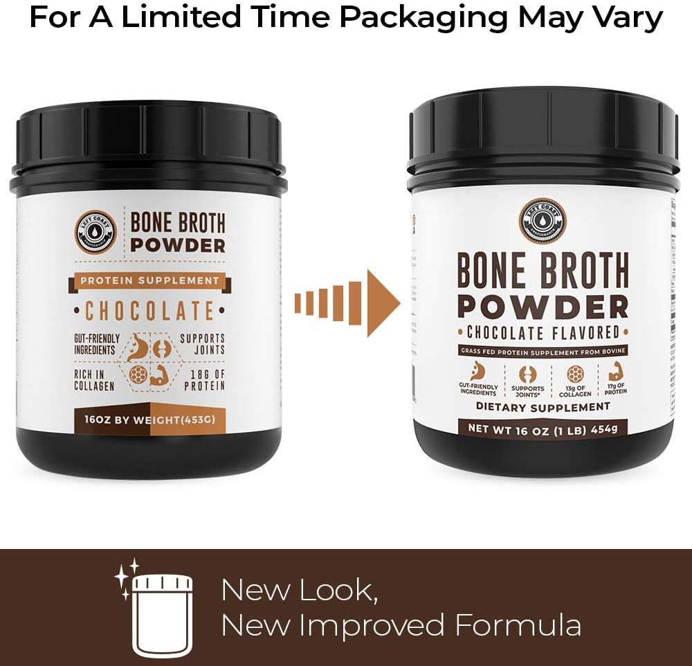16oz Chocolate Bone Broth Protein Powder From Grass Fed Beef - Non-GMO Ingredients, Gut-Friendly, Low Carb Dairy Free Protein Powder - Natural Collagen Source For Joint Support - Keto Friendly