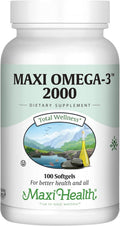 Maxi Health Omega 3 Fish Oil 2000mg – Fish Oil Omega 3 Supplements with No Fishy Aftertaste – Triple Strength EPA DHA – Kosher Omega3 Supplement to Help Support Overall Wellness (100 Softgels)