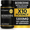 Berberine with Ceylon Cinnamon 1200mg – 97% Purity- Non-GMO, Gluten-Free, Lab-Tested Vegan Berberine Supplement (120 Count)