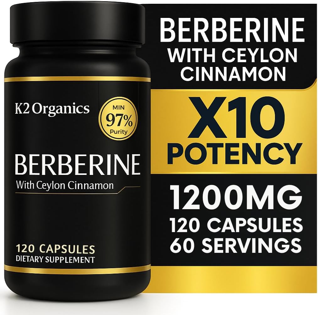 Berberine with Ceylon Cinnamon 1200mg – 97% Purity- Non-GMO, Gluten-Free, Lab-Tested Vegan Berberine Supplement (120 Count)