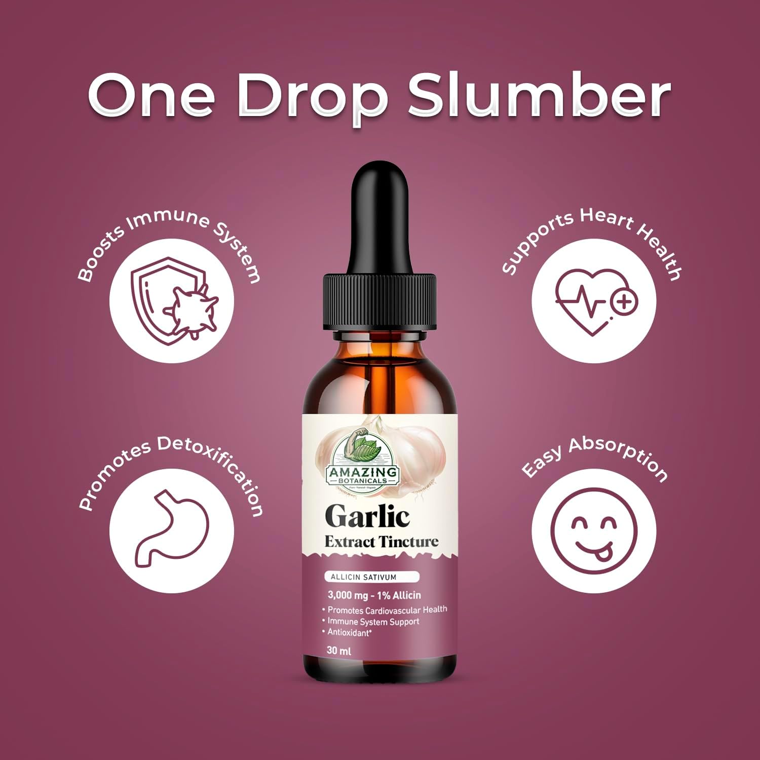 Amazing Botanicals Garlic Tincture – Allium Sativum Herbal Extract – High Potency Liquid Supplement – (1oz)