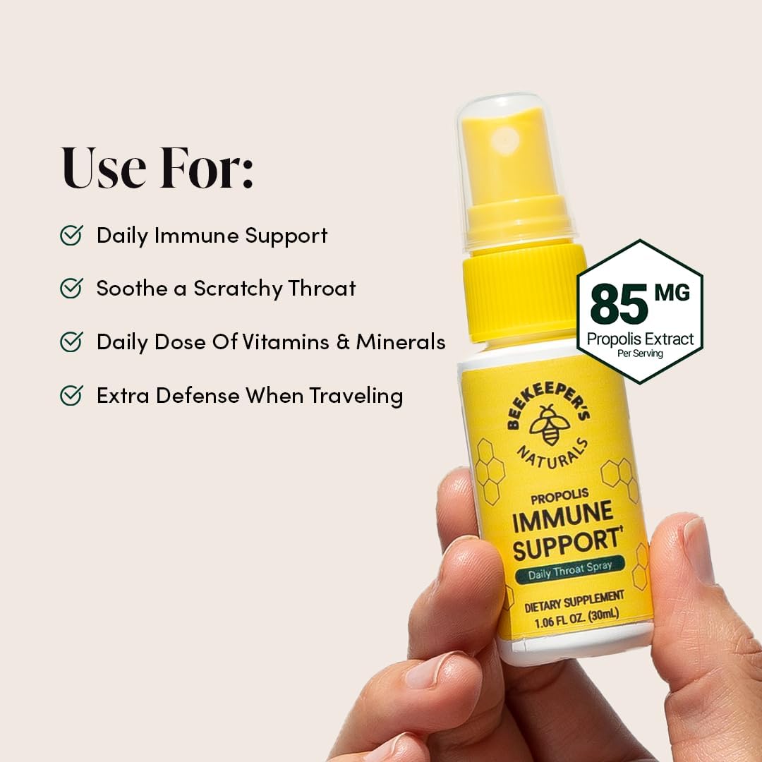 Beekeeper's Naturals Propolis Throat Spray, Natural Immune Support & Sore Throat Relief - Antioxidants, Keto, Paleo, Gluten-Free, 1.0 oz (Pack of 2)