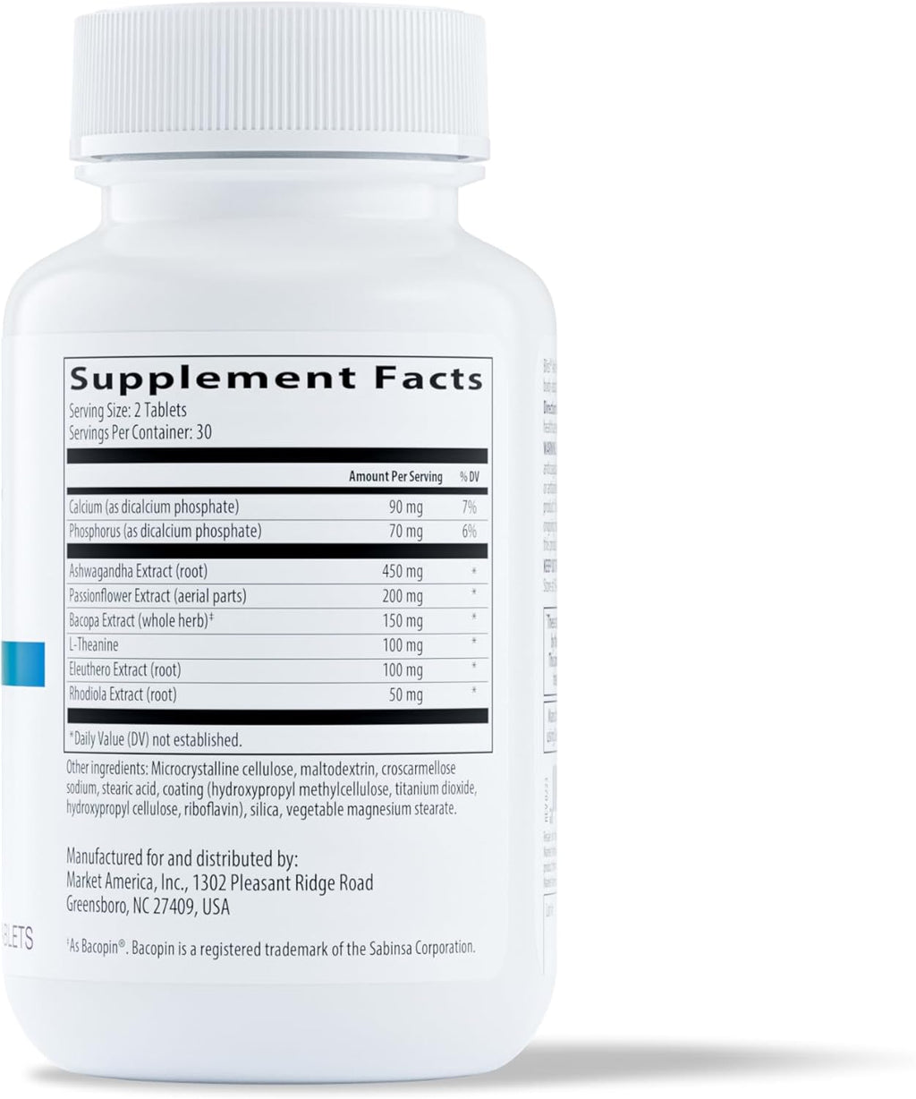 Bliss Herbal Stress Support – Adaptogenic Tablets with Ashwagandha, Rhodiola & L-Theanine – Promotes Calm, Mood Balance & Mental Clarity – Vegan & Gluten-Free – 60 Tablets
