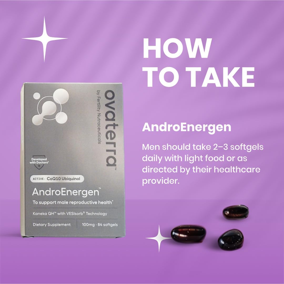 AndroEnergen Male Fertility Supplements, Ubiquinol 100mg CoQ10 Softgels to Support Men’s Reproductive & Sperm Health with Kaneka QH CoQ10 & VESIsorb® Absorption Technology (84 Softgels 28 Day Supply)