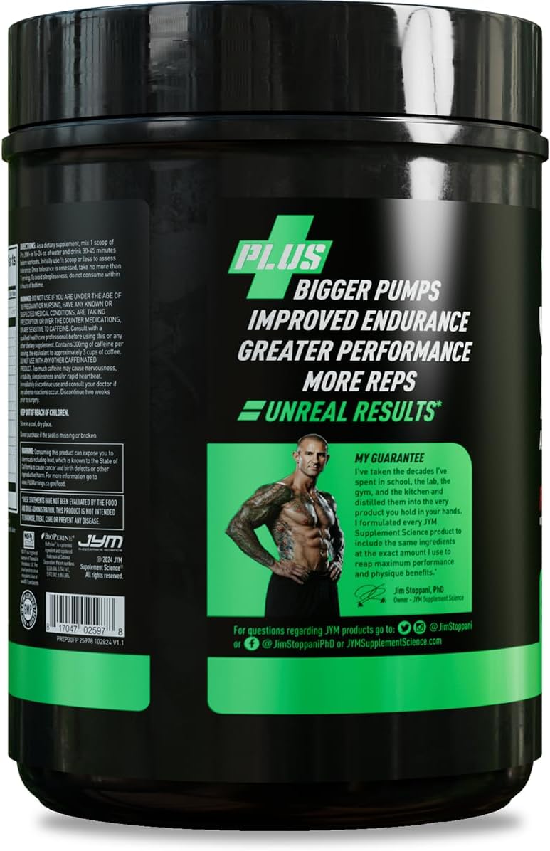 JYM Supplement Science Pre JYM Plus Orange Pre-Workout Powder, Amino Nitrates, Creatine, Betaine, Nootropics, BCAA’s, for Men & Women, 30 Servings