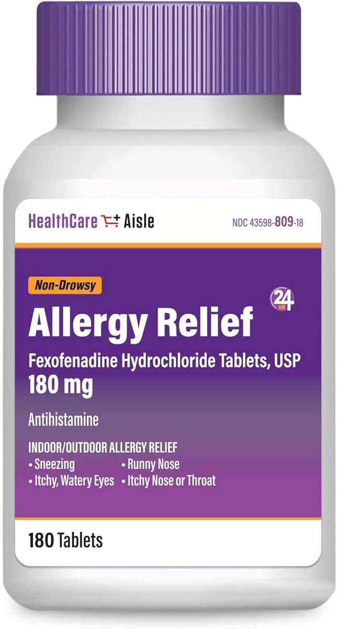 HealthCareAisle Allergy Relief - Fexofenadine Hydrochloride Tablets USP, 180 mg - 180 Tablets - Allergy Medication, Non-Drowsy 24-Hour Relief
