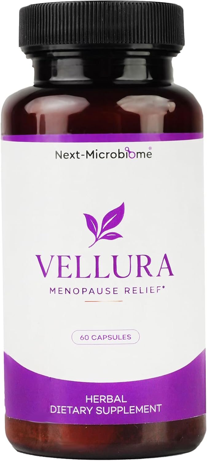 Vellura Menopause Relief - Advanced Herbal Supplement with Prebiotic Blend for Menopausal Support, Hot Flash Relief, Mood Stabilization - 60 Capsules