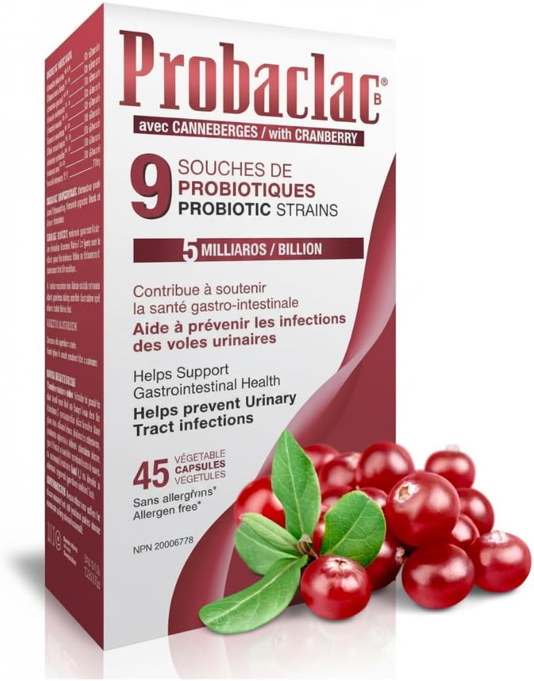 Womens Probiotic with Cranberry, Multi-Strain Supplement for Digestive Balance, Urinary Tract Health, Supports Gut Flora, UTI Defense, Immune Function, 45 Capsules, Made in Canada