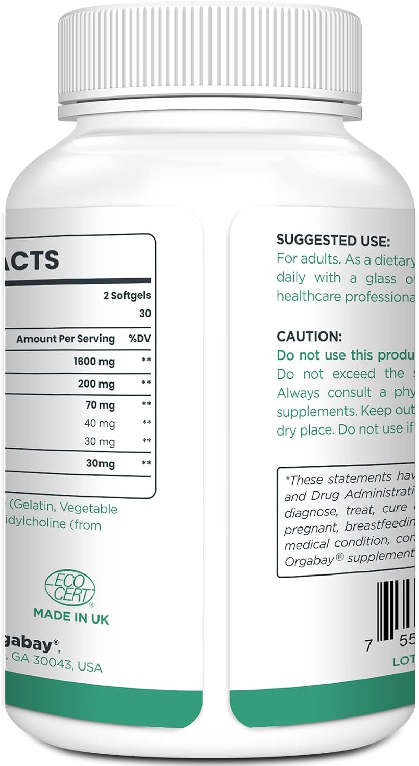 Orgabay Liposomal Quercetin Phytosome 1600 mg,Bromelain 200mg,Zinc 30mg,Vitamin C Turmeric 40 mg,Highest Absorption,Quercetin Complex, 60 Softgels