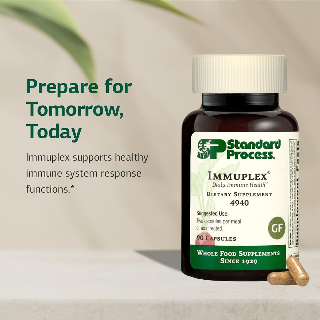 Standard Process Inc. Immuplex - Daily Immune Support Supplement with Folate, Iron, Vitamin C & Vitamin A - Mineral Supplement with Antioxidant Ingredients - 90 Capsules